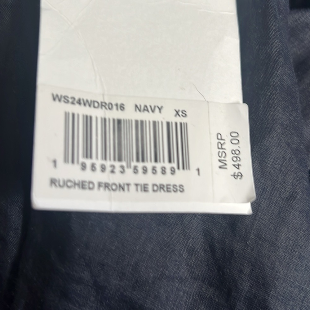 NWT $498 Frame Navy Ruched Front Tie Midi Dress Size XS - Picture 11 of 11